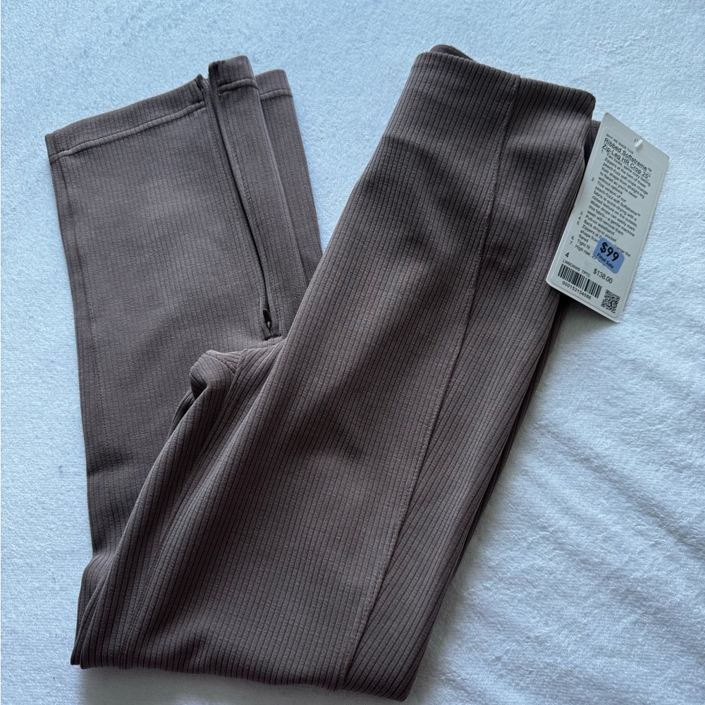 Lululemon Ribbed Softstreme Zip Leg High Rise Crop 25” Taupetastic Color